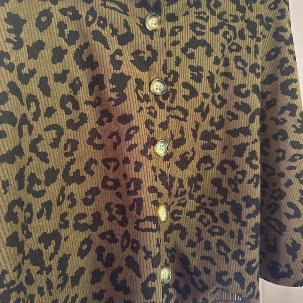 Leopard Print Corduroy Mini Skirt Women's 1XL Button Front Brown - Picture 2 of 4